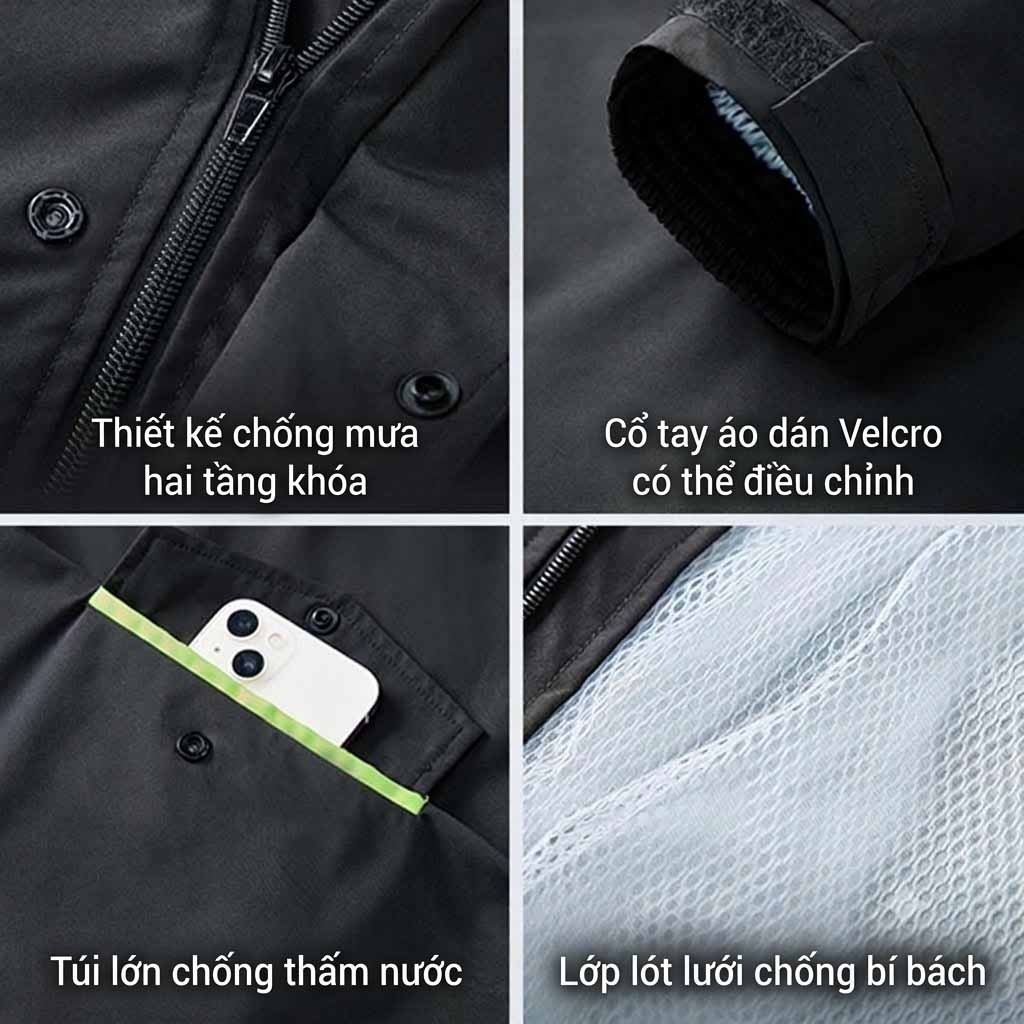 Áo mưa bộ 2 lớp mũ rời nam tính - Ảnh 3